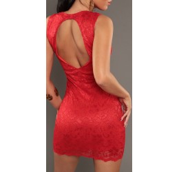 Sexy tubino rosso rivestito in pizzo con zip posteriore taglia unica 38/42