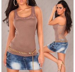 Sexy top cappuccino con inserto in pizzo taglia unica 40/44