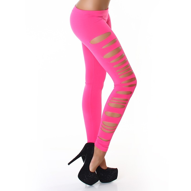 Sexy leggings rosa con strappi laterali taglia unica 40/44