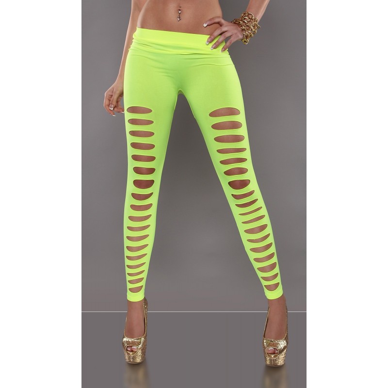 Leggings giallo fluo con strappi davanti taglia unica 38/44 | Leggings Fluo  | Rosanerastore