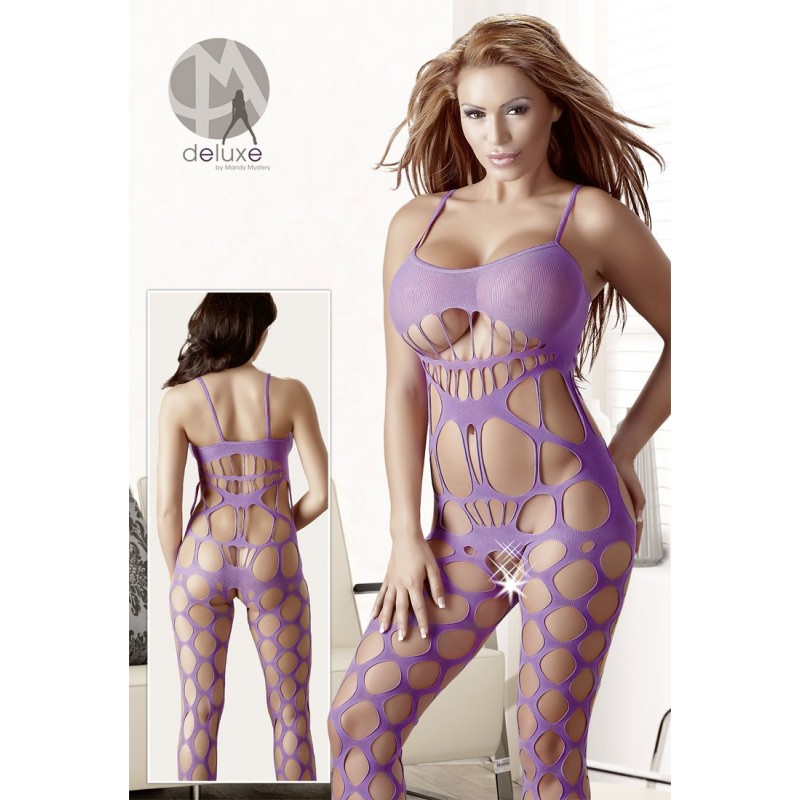 Sexy Catsuit Bodystocking viola, aperta al cavallo