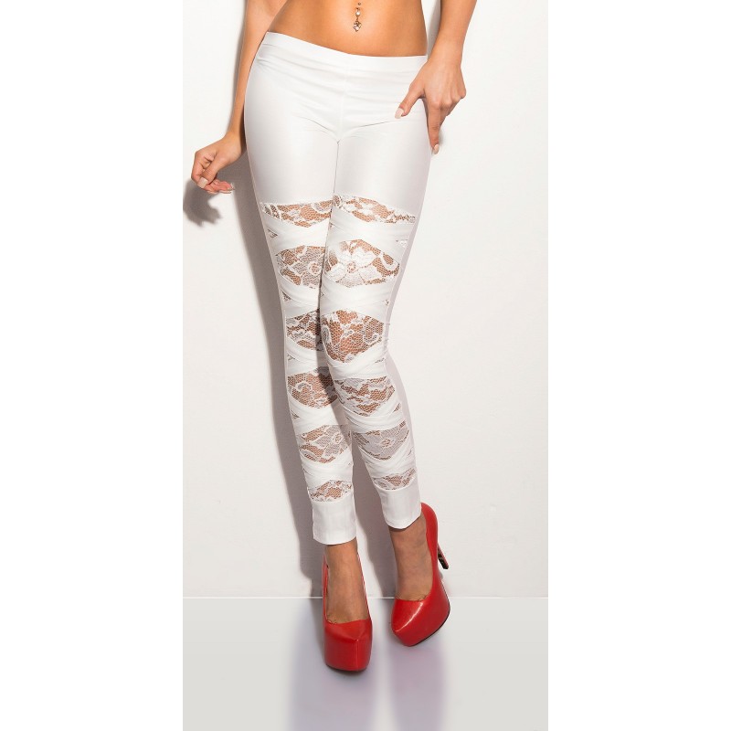 Leggings bianchi con inserti in pizzo taglia unica | Leggings |  Rosanerastore