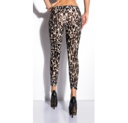 Sexy leggings leopardati grigi con inserti lucidi e zip