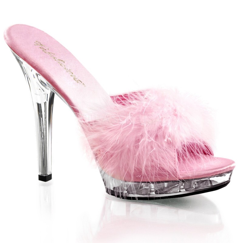 Sexy Sandali Zeppe Rosa Pleaser con piume tacco 12 Sexy Sandali Zeppe Rosa Pleaser con piume tacco 12