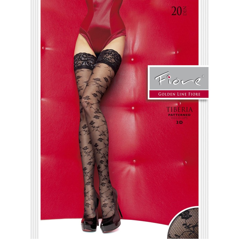 Sexy autoreggenti nere con ricami 'Tiberia' Fiore Sexy autoreggenti nere con ricami 'Tiberia' Fiore