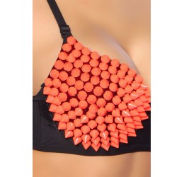 Sexy Reggiseno nero push up con borchie arancioni