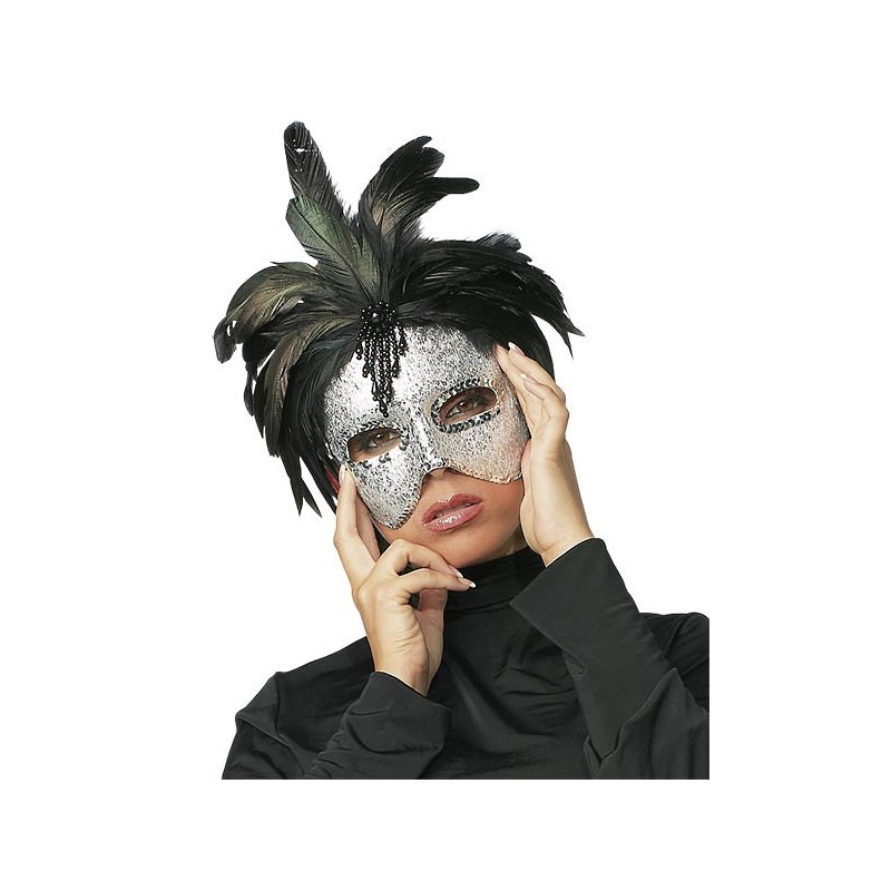 Sexy MASCHERA argentata con PIUME nere Sexy MASCHERA argentata con PIUME nere