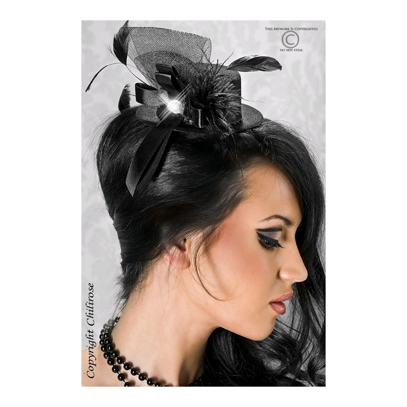 Mini Cappellino Nero con Piume e Fiocco Burlesque Mini Cappellino Nero con Piume e Fiocco Burlesque