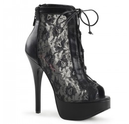 Stivaletti neri in pelle e pizzo Tacco 14 cm Bordello Teeze
