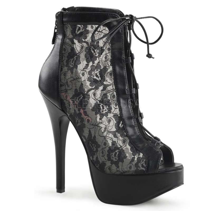 Stivaletti neri in pelle e pizzo Tacco 14 cm Bordello Teeze Stivaletti neri in pelle e pizzo Tacco 14 cm Bordello Teeze