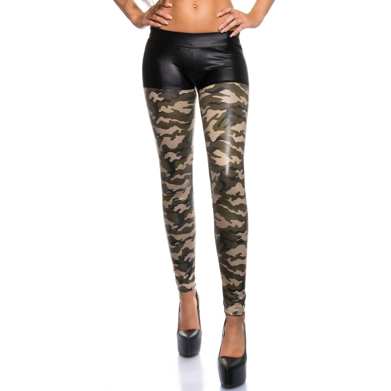 Stupendi Leggings in tessuto effetto bagnato in fantasia militare