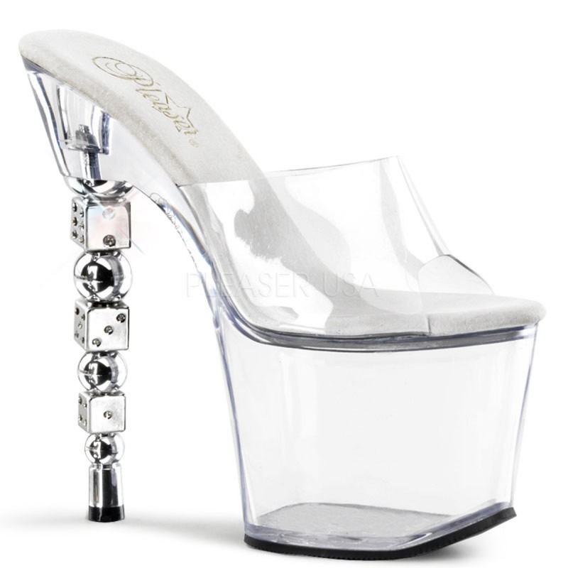 Sandali trasparenti con tacco realizzato in dadi e sfere argento, Pleaser  USA | Sandali Sexy | Rosanerastore