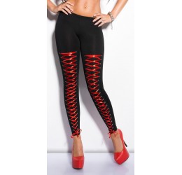 Sexy Leggings neri con stringatura anteriore rossa regolabile