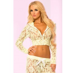 Sexy Top in pizzo bianco/lime con cappuccio 