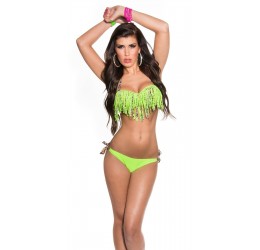 Costume Donna Bikini verde neon con inserti leopardati, spalline removibili