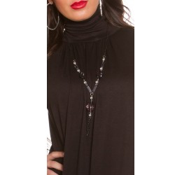 Mini Abito nero a palloncino con collo alto, Collana inclusa