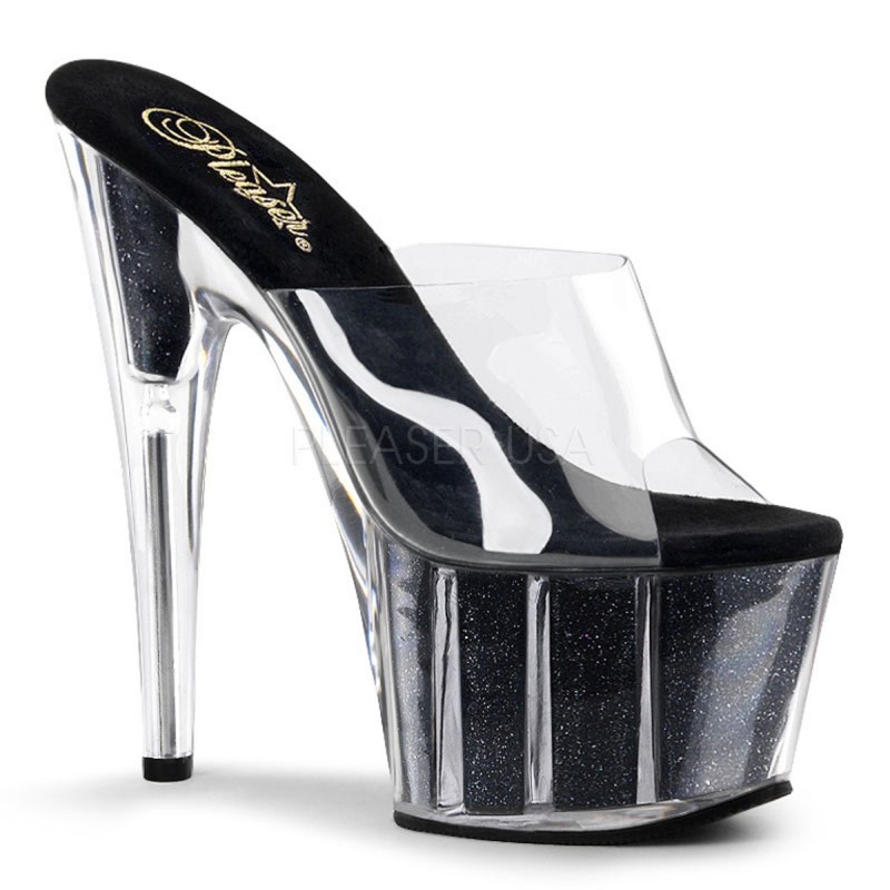 Sexy Sandali trasparenti con inserti nero glitter, Tacco 16 cm Pleaser Sexy Sandali trasparenti con inserti nero glitter, Tacco 16 cm Pleaser