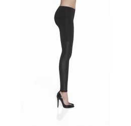 Leggings Neri con inserti laterali in similpelle stringati 'Penny' Bas Bleu