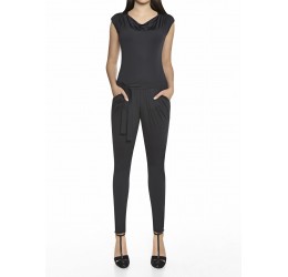 'Scarlet' Tuta Overall nera con scollatura drappeggiata e zip posteriore