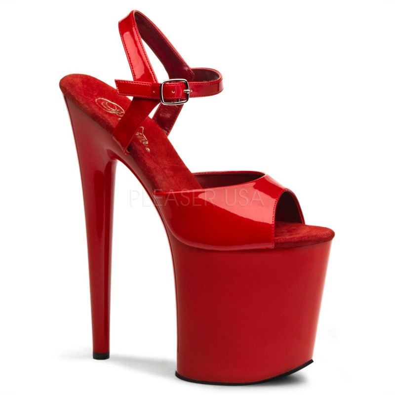 Sexy Sandali rossi con cinturino, tacco 20 cm Pleaser Sexy Sandali rossi con cinturino, tacco 20 cm Pleaser