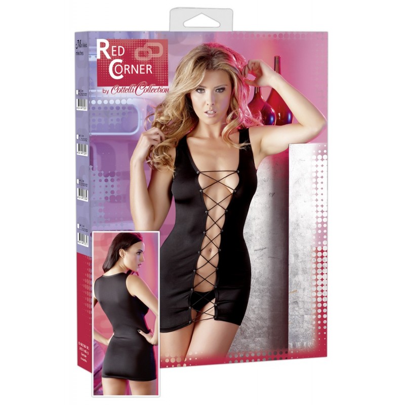 Mini Abito nero con stringatura anteriore + Perizoma Mini Abito nero con stringatura anteriore + Perizoma