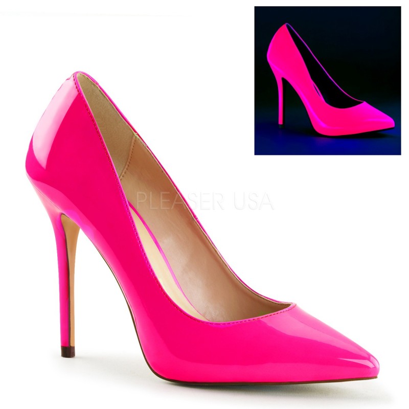 Scarpe décolleté lucide rosa neon, tacco 12 cm, Pleaser USA
