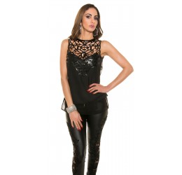 Sexy Top Nero con inserti in similpelle e schiena scoperta