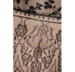 'Fabra' Sexy Corsetto in pizzo nero glitter con reggicalze e Perizoma