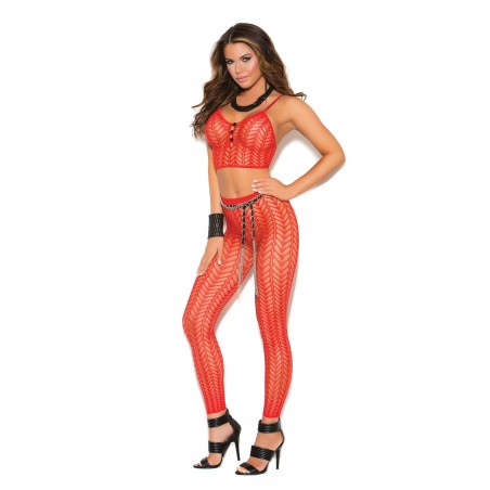 Sexy Completino rosso in rete, Top + Pantacollant, em81279 Vivace Collection