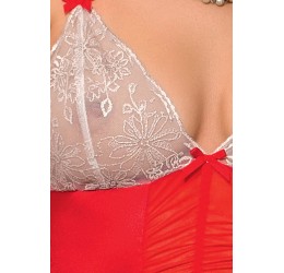 Sexy Body rosso con inserti in pizzo beige 'Loraine', Passion Lingerie