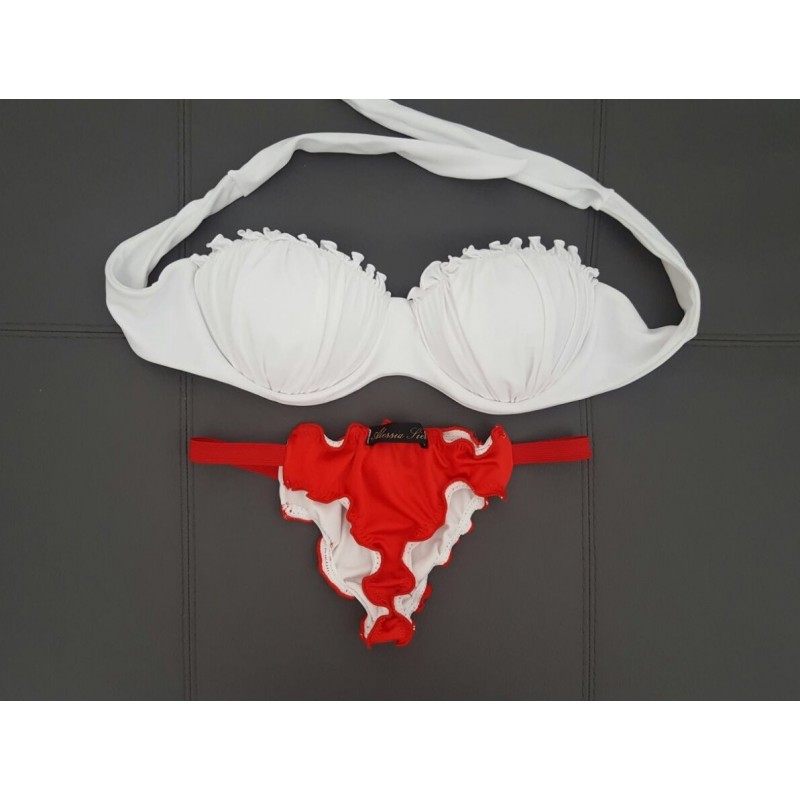 Bikini 'Ophelia', Fascia bianca e Perizoma rosso, Alessia Siena Bikini 'Ophelia', Fascia bianca e Perizoma rosso, Alessia Siena