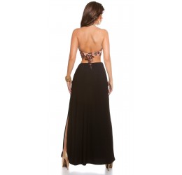 Stupendo Abito lungo nero/leopardato con spacco tg. 40/44