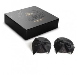 Copricapezzoli neri glitter decorati con fiocco in raso - Bijoux Indiscrets