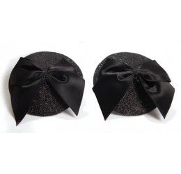 Copricapezzoli neri glitter decorati con fiocco in raso - Bijoux Indiscrets