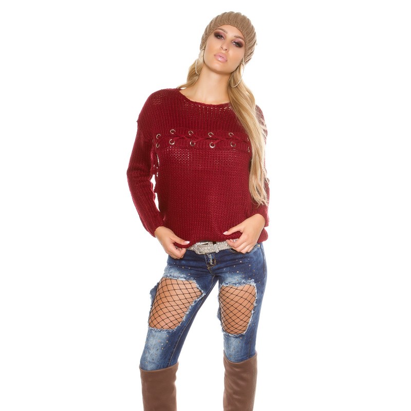 Stupendo maglioncino bordeaux con stringhe taglia unica 40/44 Stupendo maglioncino bordeaux con stringhe taglia unica 40/44