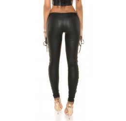 Pantaloni neri lucidi a vita bassa con stringature laterali | Abbigliamento  Donna | Rosanerastore