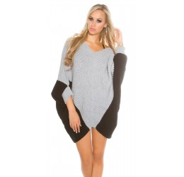 Maglione oversize grigio/nero con maniche ampie e scollatura a V