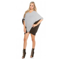 Maglione oversize grigio/nero con maniche ampie e scollatura a V