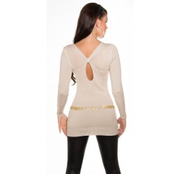 Maglioncino lungo beige decorato con strass tg. unica 38/42