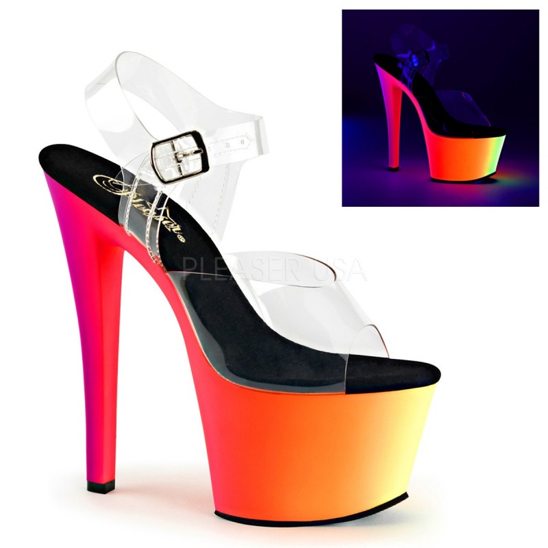 Sexy Sandali fluorescenti multicolor con cinturino, Tacco 17 cm 'Rainbow' Pleaser USA Sexy Sandali fluorescenti multicolor con cinturino, Tacco 17 cm 'Rainbow' Pleaser USA