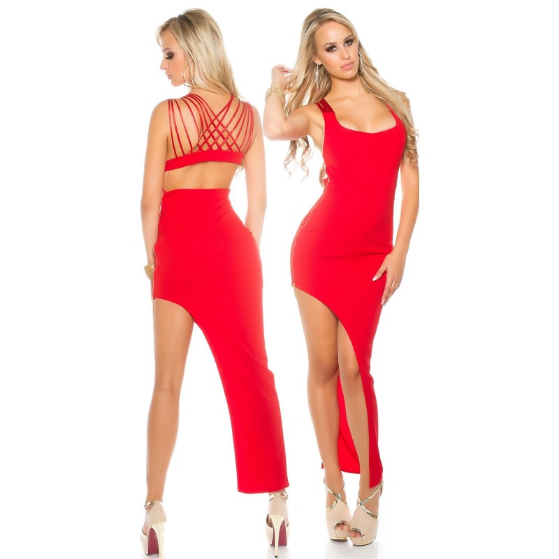 Abito lungo rosso con zip dorata laterale taglia unica 38/42 Abito lungo rosso con zip dorata laterale taglia unica 38/42