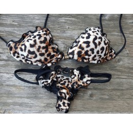 Bikini Costume da bagno leopardato 'Selvaggia', Reggiseno a triangolo + Perizoma, Alessia Siena
