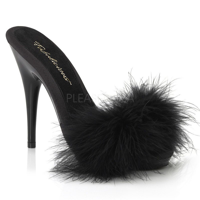 Sexy Sandali neri con piume Tacco 13 cm, Pleaser Usa Sexy Sandali neri con piume Tacco 13 cm, Pleaser Usa