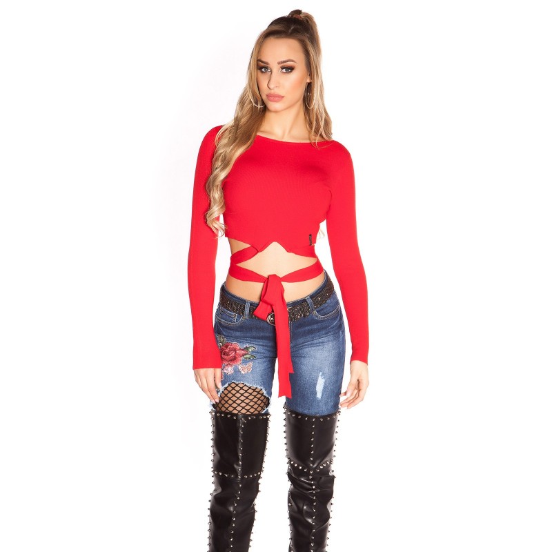 Maglioncino corto rosso legato davanti tg. unica 38/42