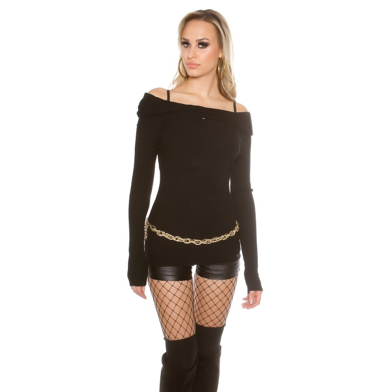 Maglioncino nero a costine con drappeggio tg. unica 40/44 Maglioncino nero a costine con drappeggio tg. unica 40/44