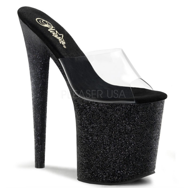 Sexy Sandali nero glitter con plateau 'Flamingo' Sexy Sandali nero glitter con plateau 'Flamingo'