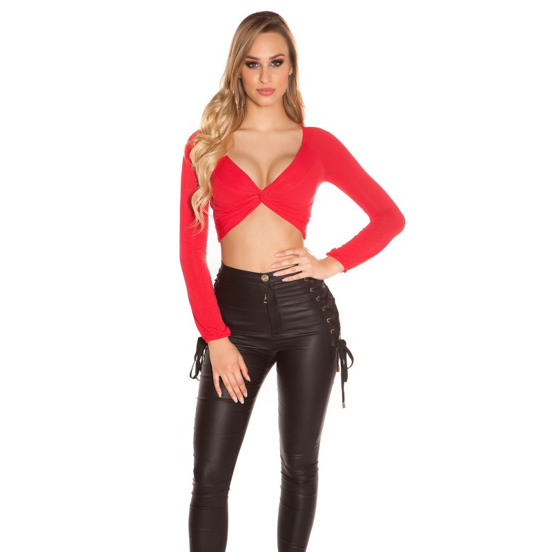 Sexy maglietta corta rossa incrociata sul décolleté Sexy maglietta corta rossa incrociata sul décolleté