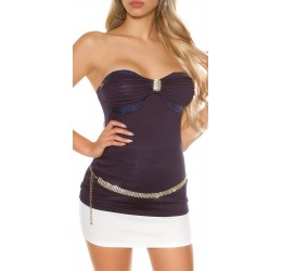 Sexy Top blu navy con pailettes e strass tg. 40/44