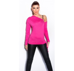 Sexy top maglietta fuchsia con spalla scoperta tg.unica 40/44