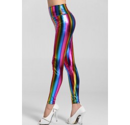 Sexy leggings lucidi multicolor in lycra taglia unica